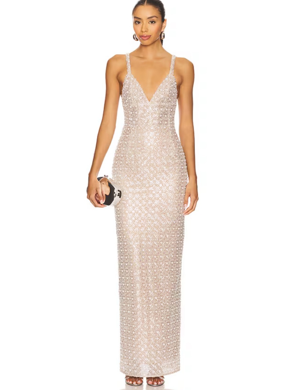 Bronx and Banco Allegra Silver Sequin Maxi Dress